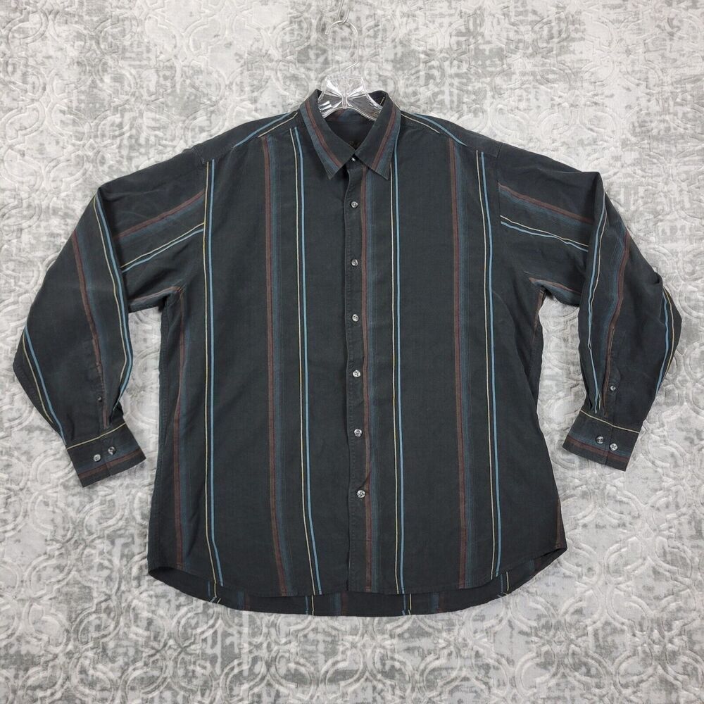 Tommy Bahama Shirt Mens XL Black Silk/Wool Blend Striped Long Sleeve Button Up - Picture 1 of 12
